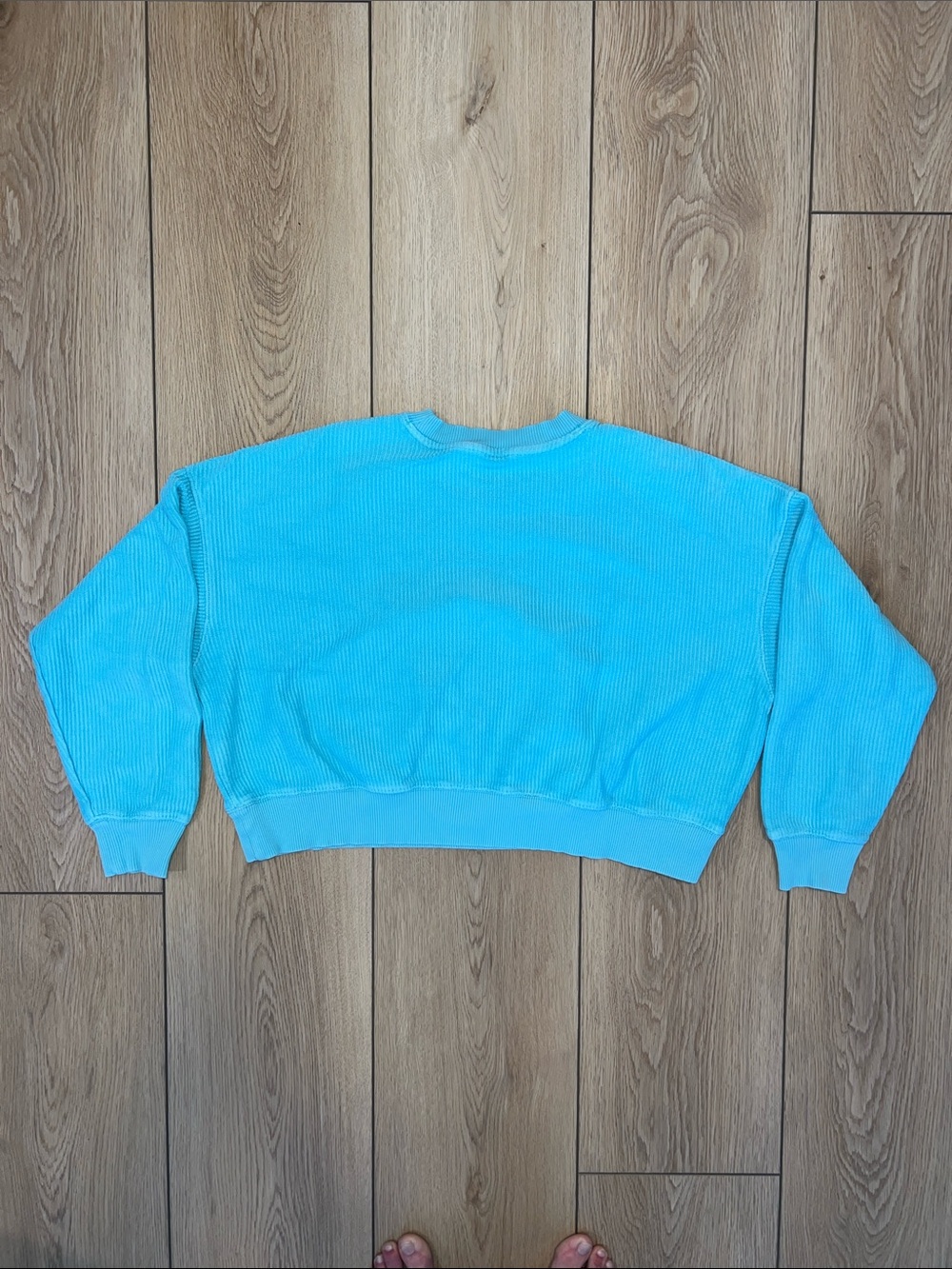 aerie Bright Turquoise Cropped Ribbed Oversized Crewneck Sweater - Picture 6 of 10